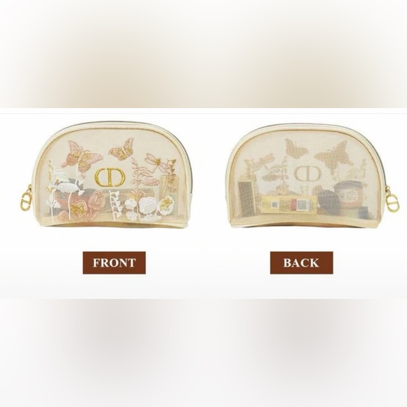 Dior Beauty Beige and Gold Embroidered Cosmetic Bag - Picture 4 of 9